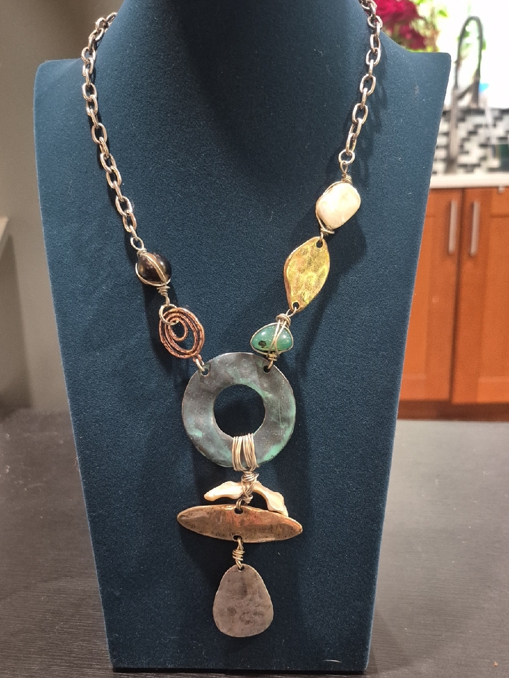 Artisan Mixed-Metal Stone Pearl Statement Necklace